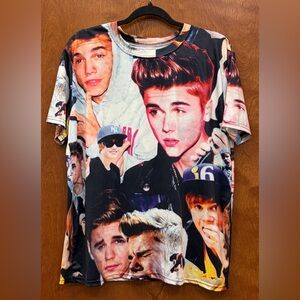 Justin Bieber unisex jersey knit t-shirt top short sleeve face images Large